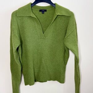 J.Crew Alpaca Merino Blend Green Collared Sweater XS Soft Fuzzy Knit